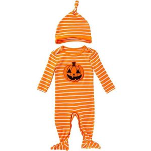Halloween Baby Long-sleeved Gestreepte Pompoen Print Een stuk Pak (Kleur: Gele maat: 80)