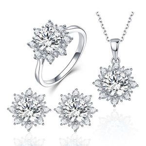 3 PCS/Set Snow Shape Gemstone Jewelry Set For Women  Ring Size:7(White)