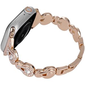 Voor Apple Watch SE 2023 44 mm kalebas diamanten metalen horlogeband (rosé goud)