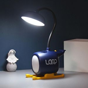 L-220902 LED Cartoon Vliegtuig Oplaadbare Oogbescherming Leren Bureaulamp (Blauw)