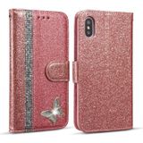 Glitter poeder vlinder lederen telefoonhoesje voor iPhone X (rosé goud)