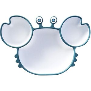 Children One-Piece Full Silicone Table Cartoon Crab Separation Plate(Blue)
