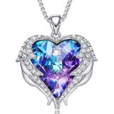 Women Fashion Angel Wings Crystals Heart Necklaces(Purple)