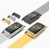 Voor FitBit Charge5 Mijobs TPU + lederen horlogeband (wit + goud)