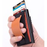 X-32C Automatically Pop-up Card Type Anti-magnetic RFID Anti-theft Men Aluminum Alloy A Dial Button Elastic Bag Wallet with PU Leather Strap(Black)