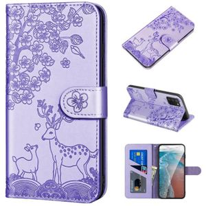 For Samsung Galaxy A02s EU Version Sika Deer Embossing Pattern Horizontal Flip PU Leather Case with Holder & Card Slot & Wallet & Photo Frame(Purple)