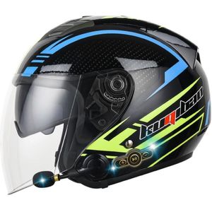 KUQIBAO Motorcycle Smart Bluetooth Zonwering Veiligheidshelm met dubbele lens  Maat: XXL (Glossy Black Phantom Fiber)