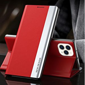 Side Electroplated Magnetic Ultra-Thin Horizontal Flip Leather Case with Holder For iPhone 13(Red)