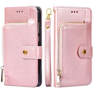 Zipper tas PU + TPU horizontale flip lederen tas met houder & kaart slot & portemonnee & lanyard voor iphone 13 pro (rose goud)