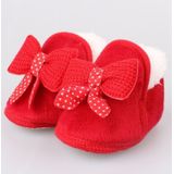 Lente herfst en winter baby katoenen schoenen laarzen dikke warme zachte bodem bow peuter schoenen  maat:12 (Rood)