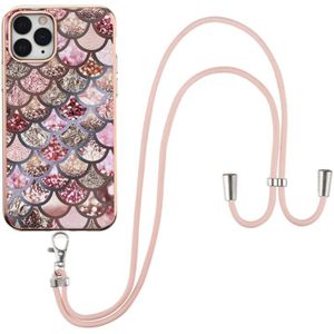 Electroplating Pattern IMD TPU Shockproof Case met neksleutel voor iPhone 11 Pro Max (roze schubben)