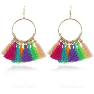 Tassel Earrings for Women Ethnic Big Drop Earrings Bohemia Fashion Jewelry Trendy Cotton Rope Fringe Long Dangle Earrings(Colorful)