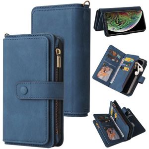 Skin Feel PU + TPU Horizontal Flip Leather Case with Holder & 15 Cards Slot & Wallet & Zipper Pocket & Lanyard For iPhone XS Max(Blue)