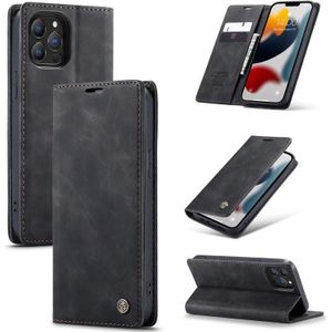 CaseMe-013 multifunctionele retro frosted horizontale flip lederen geval met kaartsleuf en houder & portemonnee voor iPhone 13 Pro Max (zwart)