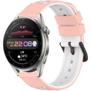 Voor Huawei Watch 3 Pro 22 mm tweekleurige poreuze siliconen horlogeband (roze + wit)