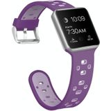 Vierkante gat tweekleurige siliconen gesp vervangende band horlogeband voor Apple Watch Series 7 41mm / 6 & SE & 5 & 4 40mm / 3 & 2 & 1 38mm (donkerpaars + licht paars)