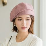Houndstooth Plaid Beret Female Autumn and Winter Retro Wild Simple Style Painter Hat  Size: M (56-58cm)(Pink)