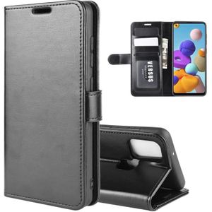 For Galaxy A21s R64 Texture Single Horizontal Flip Protective Case with Holder & Card Slots & Wallet& Photo Frame(Black)
