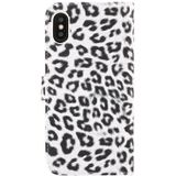 Leopard Pattern Horizontal Flip Leather Case for iPhone XS  With Holder & Card Slots (White)