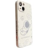 Voor iPhone 14 Astronaut patroon siliconen telefoonhoes met rechte rand (Flying Astronaut-White)