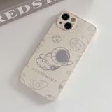 Voor iPhone 14 Astronaut patroon siliconen telefoonhoes met rechte rand (Flying Astronaut-White)