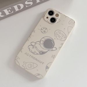 Voor iPhone 14 Astronaut patroon siliconen telefoonhoes met rechte rand (Flying Astronaut-White)