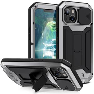 R-Just Sliding Camera Schokbestendig Waterdicht Stofdicht Metalen + Siliconen Beschermhoes Met Houder Voor iPhone 13 Mini