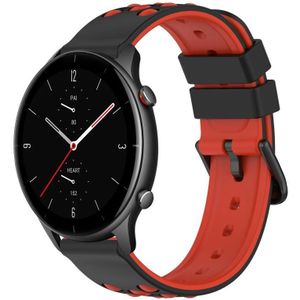 Voor Amazfit GTR 2e 22 mm tweekleurige poreuze siliconen horlogeband (zwart + rood)