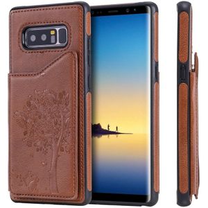 For Galaxy Note 8 Cat Tree Embossing Pattern Shockproof Protective Case with Card Slots & Photo Frame(Brown)