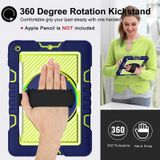 360 Degree Rotation Contrast Color Shockproof Silicone + PC Case with Holder & Hand Grip Strap & Shoulder Strap For iPad 10.2 2021 / 2020 / 2019 (Navy+Yellow Green)