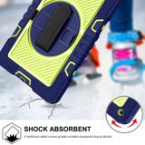 360 Degree Rotation Contrast Color Shockproof Silicone + PC Case with Holder & Hand Grip Strap & Shoulder Strap For iPad 10.2 2021 / 2020 / 2019 (Navy+Yellow Green)