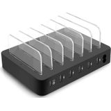 Multi-function AC 100V~240V 6 Ports USB-C PD Detachable Charging Station Smart Charger  US/EU/UK/AU/Japanese Plug  For iPad  Tablets  iPhone  Galaxy  Huawei  Xiaomi  LG  HTC and Other Smart Phones  Rechargeable Devices(Black)
