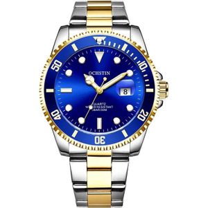 OCHSTIN 7019E multifunctioneel quartz waterdicht lichtgevend stalen herenhorloge (blauw + goud)