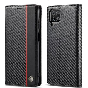 LC.IMEEKE Carbon Fiber PU + TPU Horizontal Flip Leather Case with Holder & Card Slot & Wallet For Samsung Galaxy A12 5G(Vertical Black)