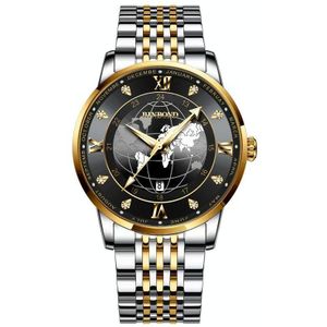 BINBOND B1117 30M waterdichte aarde wijzerplaat vlinder gesp lichtgevende quartz horloge (inter-goud-zwart)