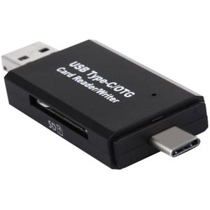 3 in 1 USB-C / Type-C 3.1 to USB 2.0 + Micro USB + SD(HC) + Micro SD Card Reader Adapter with OTG Function for Macbook / Google Chromebook / Nokia N1 / Letv(Black)