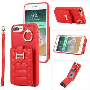 Voor iPhone 8 Plus / 7 Plus Vertical Card Bag Ring Holder Phone Case met Dual Lanyard (Rood)