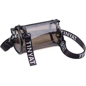 TINYAT T9058 PVC Transparante Jelly Bag Dames Messenger Bag Mini Cilinder Telefoontas (Zwart)