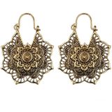 Vintage Ethnic Style Metal Openwork Flower Flower Earrings Bohemian Carved Earrings(Gold)