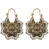 Vintage Ethnic Style Metal Openwork Flower Flower Earrings Bohemian Carved Earrings(Gold)