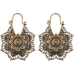 Vintage Ethnic Style Metal Openwork Flower Flower Earrings Bohemian Carved Earrings(Gold)