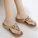 Ladies Summer Bohemian Sandals Seaside Retro Beaded Shell Slippers  Size: 37(Apricot)