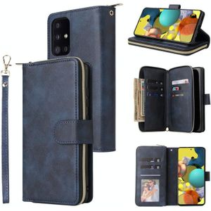 For Samsung Galaxy A52 5G Zipper Wallet Bag Horizontal Flip PU Leather Case with Holder & 9 Card Slots & Wallet & Lanyard & Photo Frame(Blue)