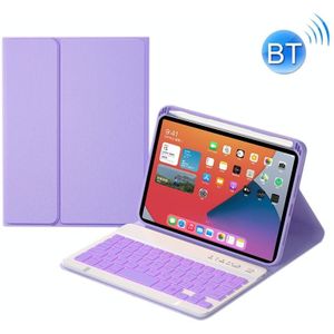 HK006D vierkante toetsen afneembare Bluetooth Candy kleur toetsenbord lederen geval met kleurrijke achtergrondverlichting en houder voor iPad mini 6 (licht paars)