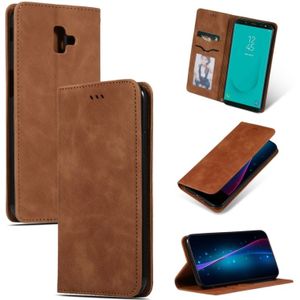 Retro Skin Feel Business Magnetic Horizontal Flip Leather Case for Samsung Galaxy J6 Plus 2018 & J6 Prime(Brown)