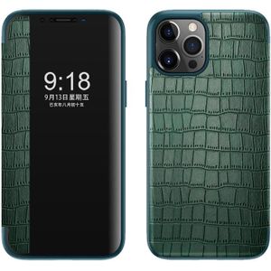 Crocodile Texture Display Window Horizontal Flip Leather Case For iPhone 12 Pro Max(Green)