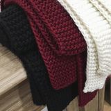 Grof wol gebreide warme sjaal vrouwen winter dikke effen kleur sjaal  lengte: 190cm (rode wijn)