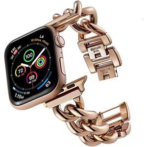 Grote denim ketting metalen horlogeband voor Apple Watch Ultra 49 mm (roségoud)