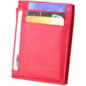 Cowhide Leather Solid Color Zipper Card Holder Wallet RFID Blocking Coin Purse Card Bag Protect Case  Size: 11*8*1.5cm (Magenta)