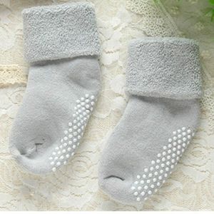 3 Pairs Cotton Baby Socks Thicken Warm Newborn Anti Slip Floor Sock  Size:M(Gray )